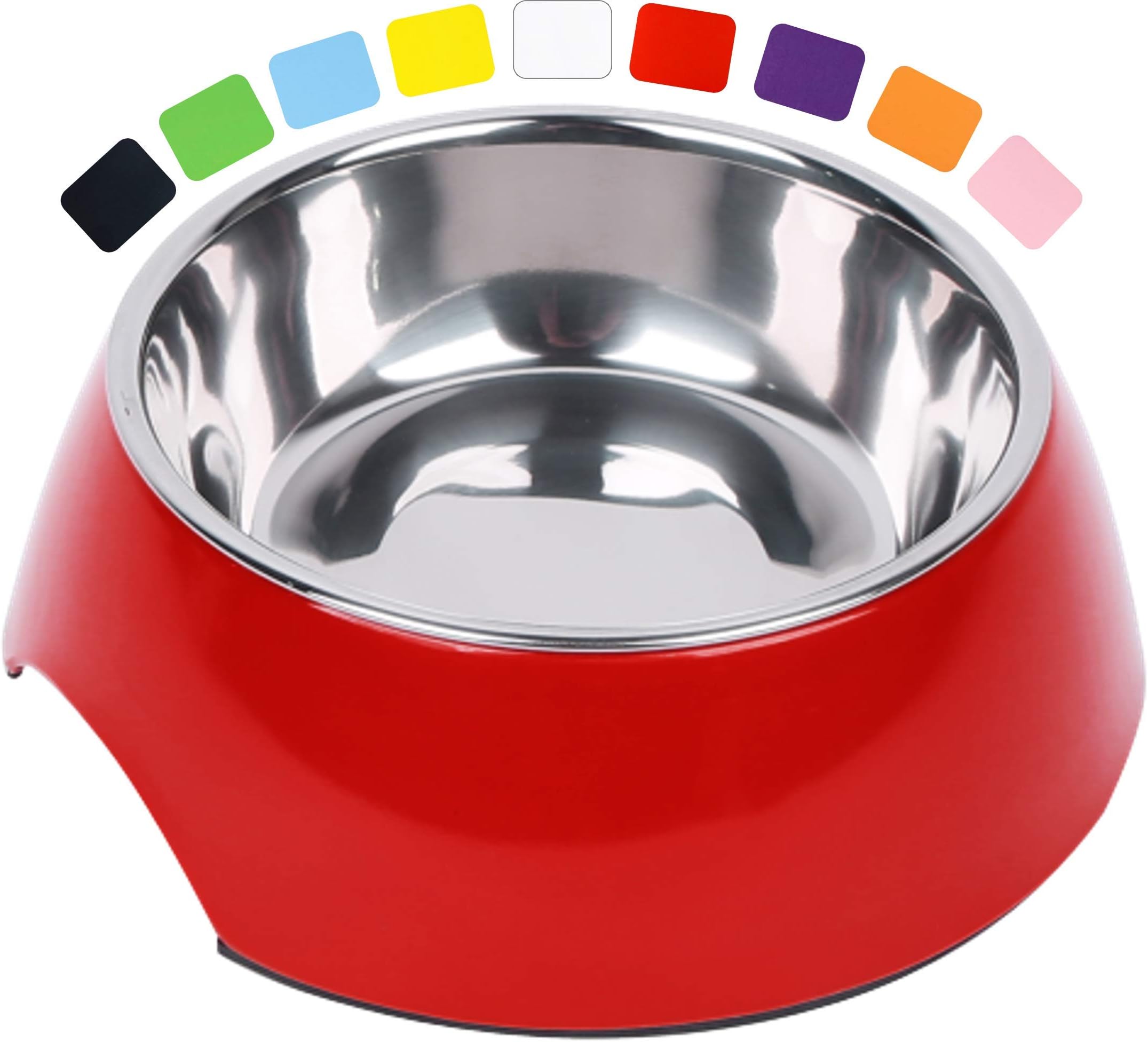 DDOXX Dog Bowl, Non-Slip, Stainless-Steel, Melamine | many colors & sizes | for small, medium & large dogs | Bowls Cat Pet Puppy Food Water Feeding Drinking Eating | Red, 350 ml