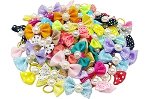 DORUI Dog Bows, Cute Hair Pearl Bowknot with Rubber Bands Handmade for Puppy Yorkie Grooming Hair Accessories & Varies Patterns Topknot Bows(70 pcs Pearls)