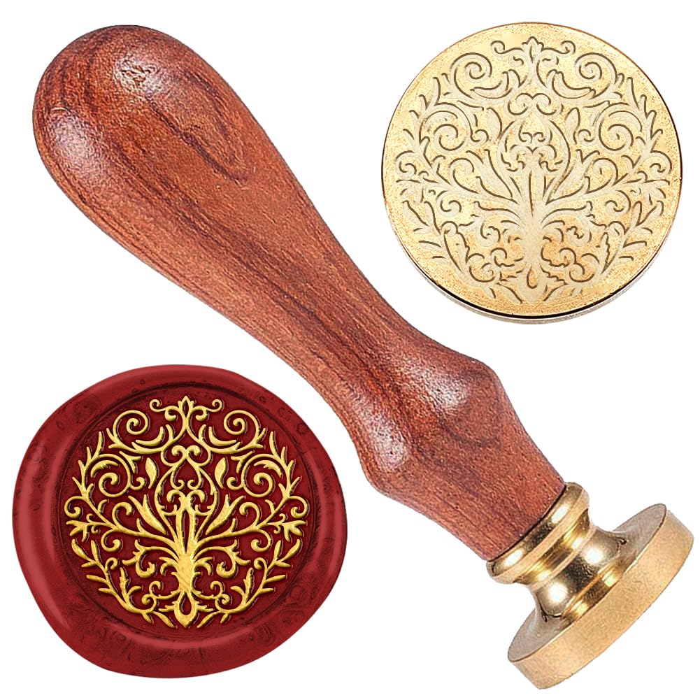 DELORIGIN Floral Pattern 1" Wax Seal Stamp Vintage Sealing Stamps Removable Brass Head Seal Stamp with Wooden Handle Sealing Wax for Envelope Card Letter Party Wedding Invitations Gift Wrapping Decor