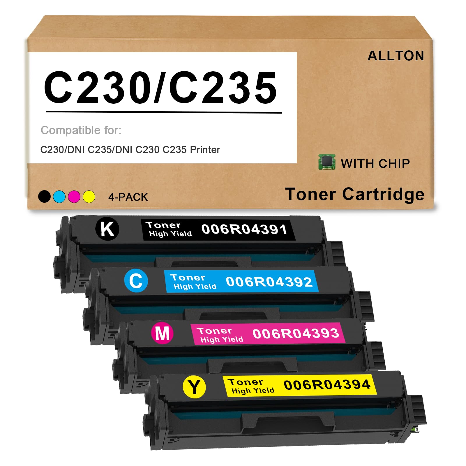 Photo 1 of Extra High Yield C230 C235 Toner Cartridge (With Chip) compatible Xerox 006R04391 006R04392 006R04393 006R04394 Toner Cartridge Replacement for Xerox C230/DNI C235/DNI C230 C235 Printer(4-pack)