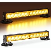 LE-JX Amber Battery Wireless Emergency Lights Bar for Trucks, Vehicles | Beacon Led Strobe Warning Light Rooftop Hazard Flash with 8 Magnetic Base Mount and 12V Rechargeable Plug IP67 Waterproof