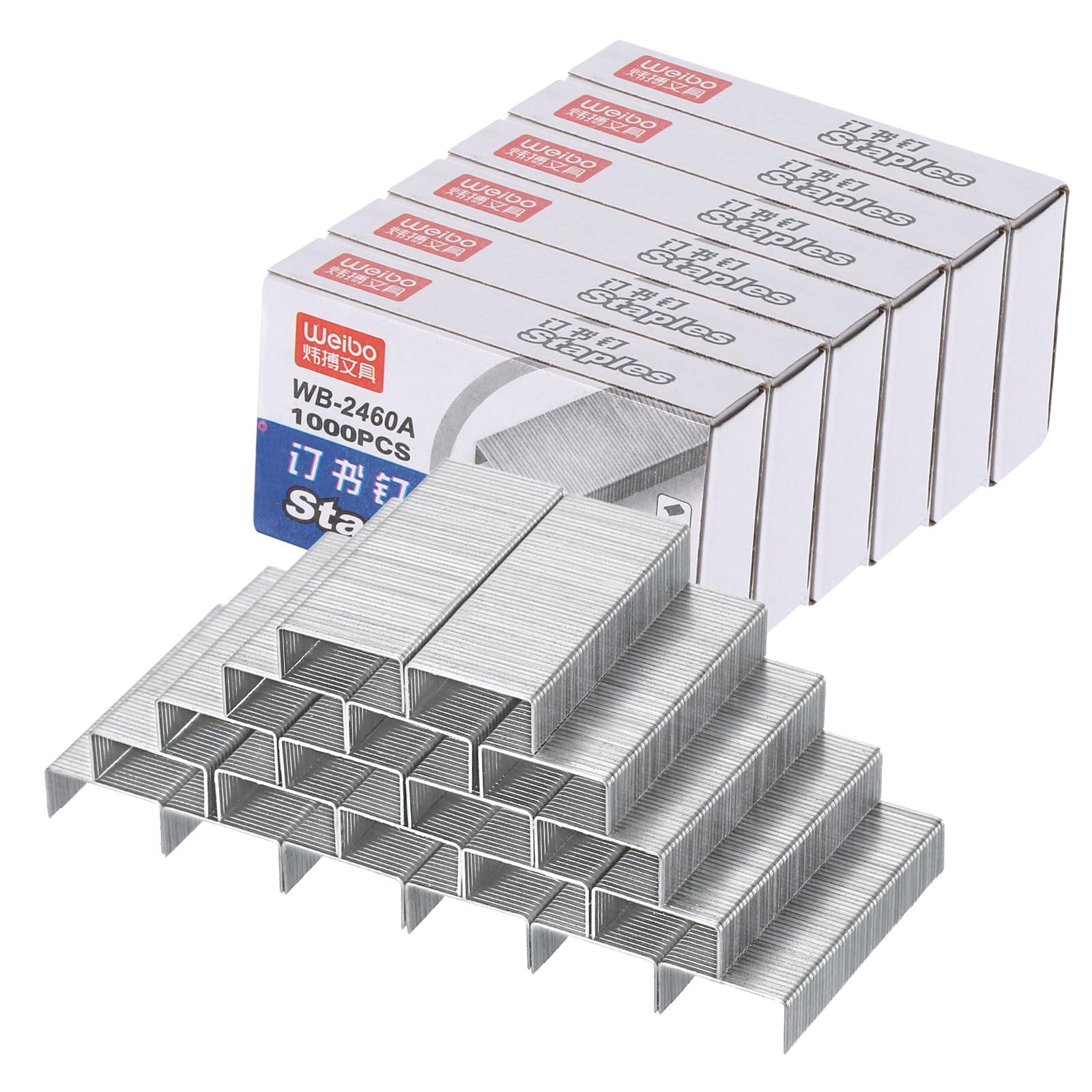 PATIKIL 24/6 Standard Staples, 6Box 6000pcs 1/4" Leg Length Flat Clinch Chisel Point Staples Jam-Free for Desk Stapler Office Desktop Home Supplies, Silver