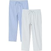Latuza Men's 2 Pack Cotton Seersucker Pajama Pants Lightweight Pj Bottoms with Pockets