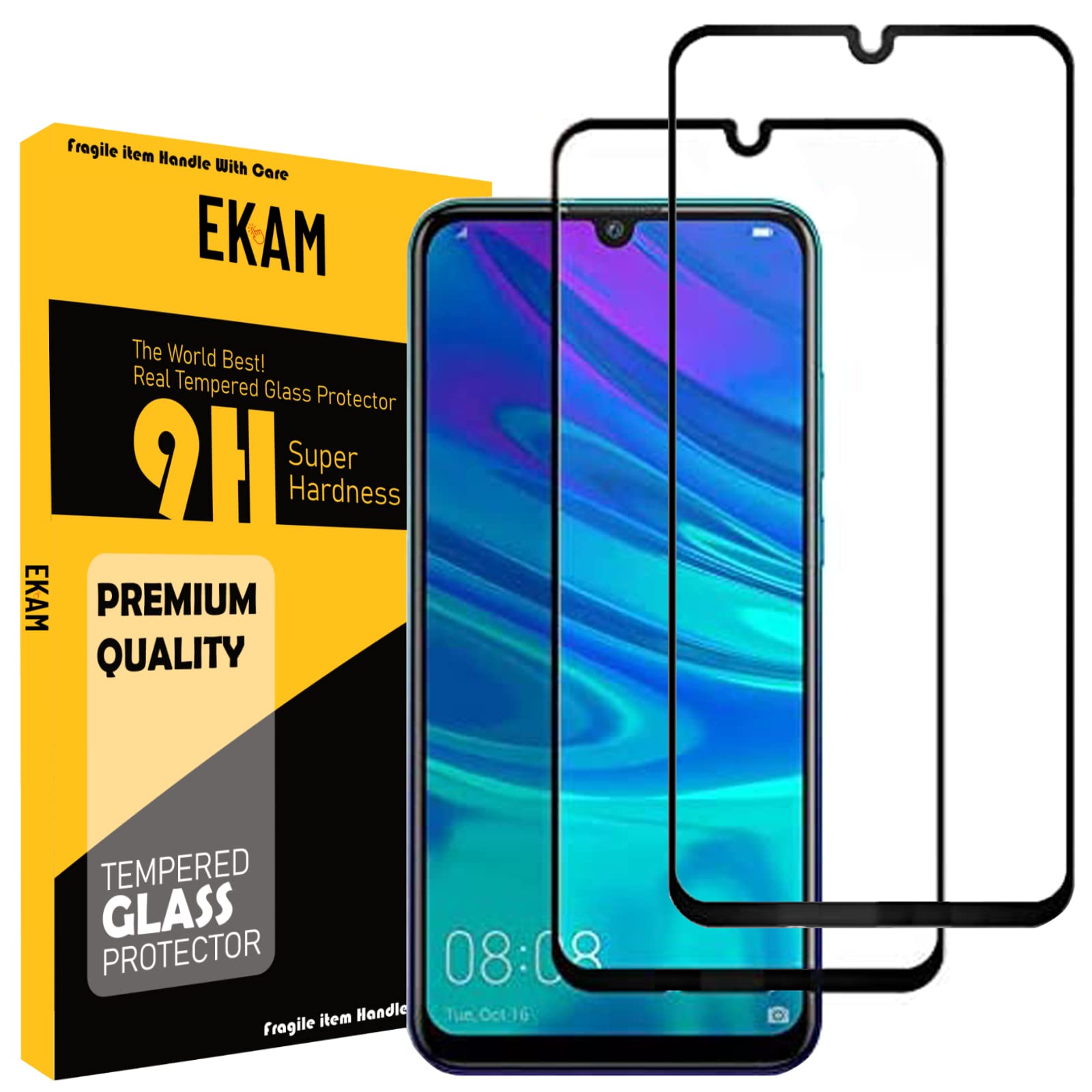 Mobile Stuff [2 Pack] Screen Protector Compatible for Huawei P Smart 2019 / Honor 10 Lite, Full Coverage Tempered Glass Film [Edge to Edge Protection] [3D Curved ][Bubble Free], Black