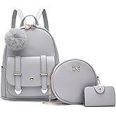 I IHAYNER Mini Backpack Purse for Teen Girls 3-PCS Fashion Backpack Cute Travel Daypacks Women Pompom Backpack Shoulder Bag