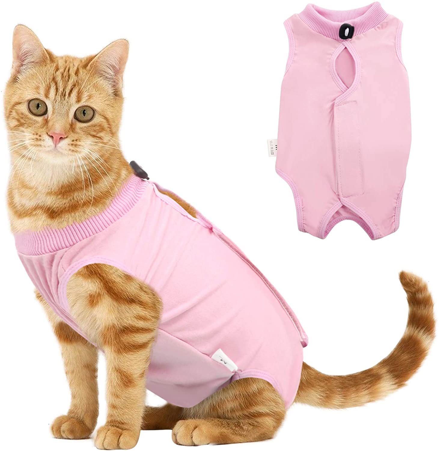 Voarge Recovery Suit Cat, Cat Bodysuit After Surgery, Anti-Leaking, Prevent Licking After Surgery, Weaning and Keeping Warm Recovery Cloth Suit for Cats, Dogs, M, Pink