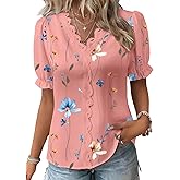 SHEWIN Womens Blouses Dressy Casual Lace V Neck Floral Tops Pulllover Short Sleeve Shirts Cute Summer Tops for Women 2026