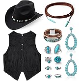 Cnbnd Cowgirl Costume for Women 13 Pack,Western Outfits for Women Cowgirl With Cowboy Hat Jewelry Kit For Halloween Cosplay