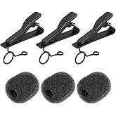 6Pcs Lapel Microphone Clips Replacement Kit, 3Pcs Lapel Mic Windscreen Foam Covers and 3Pcs Lavalier Microphone Clips