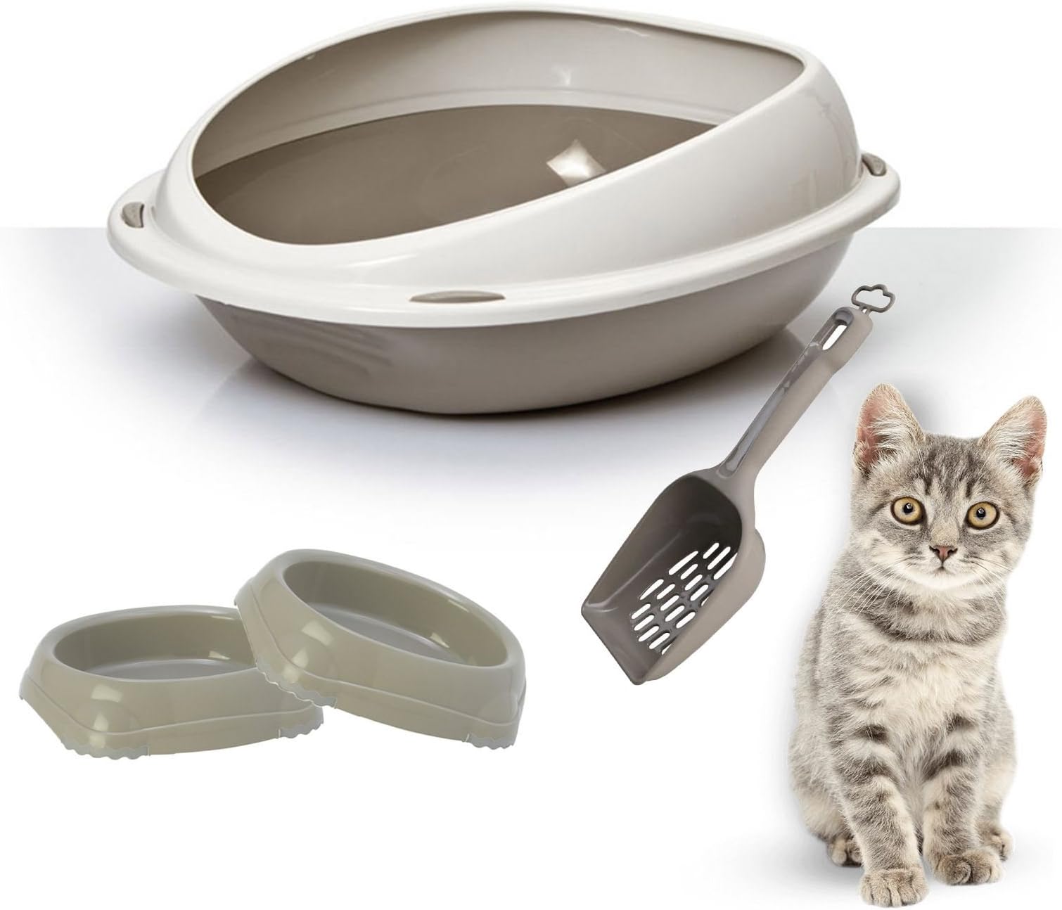 CAT CENTRE High Rim Cat Litter Tray Bundle + 2 Smarty Bowls + Scoop - Cat Hygeine, Litter Box, Kittens/Cats