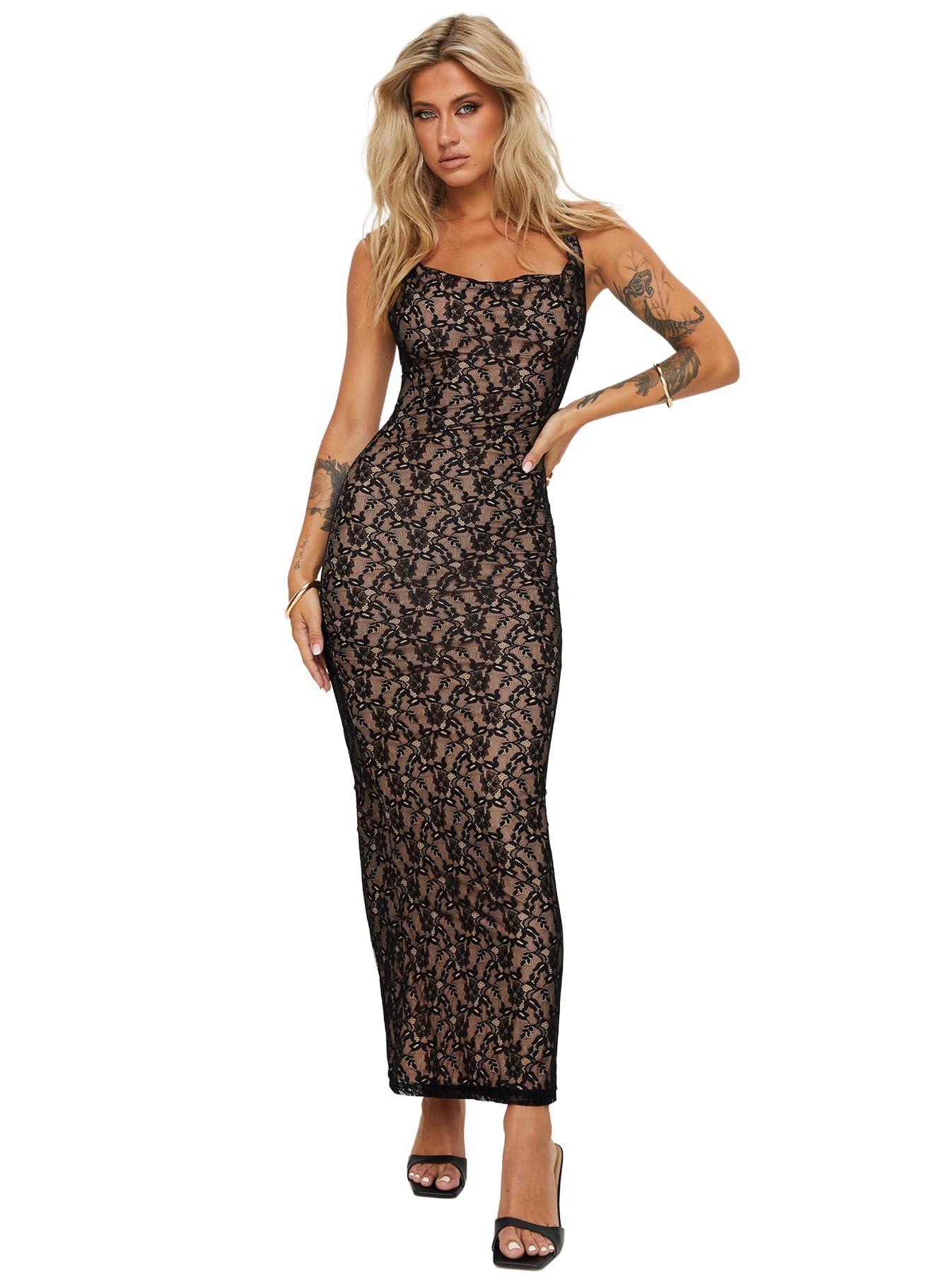 Princess Polly Romani Black Floral Lace Cowl Neck Formal Maxi Dress