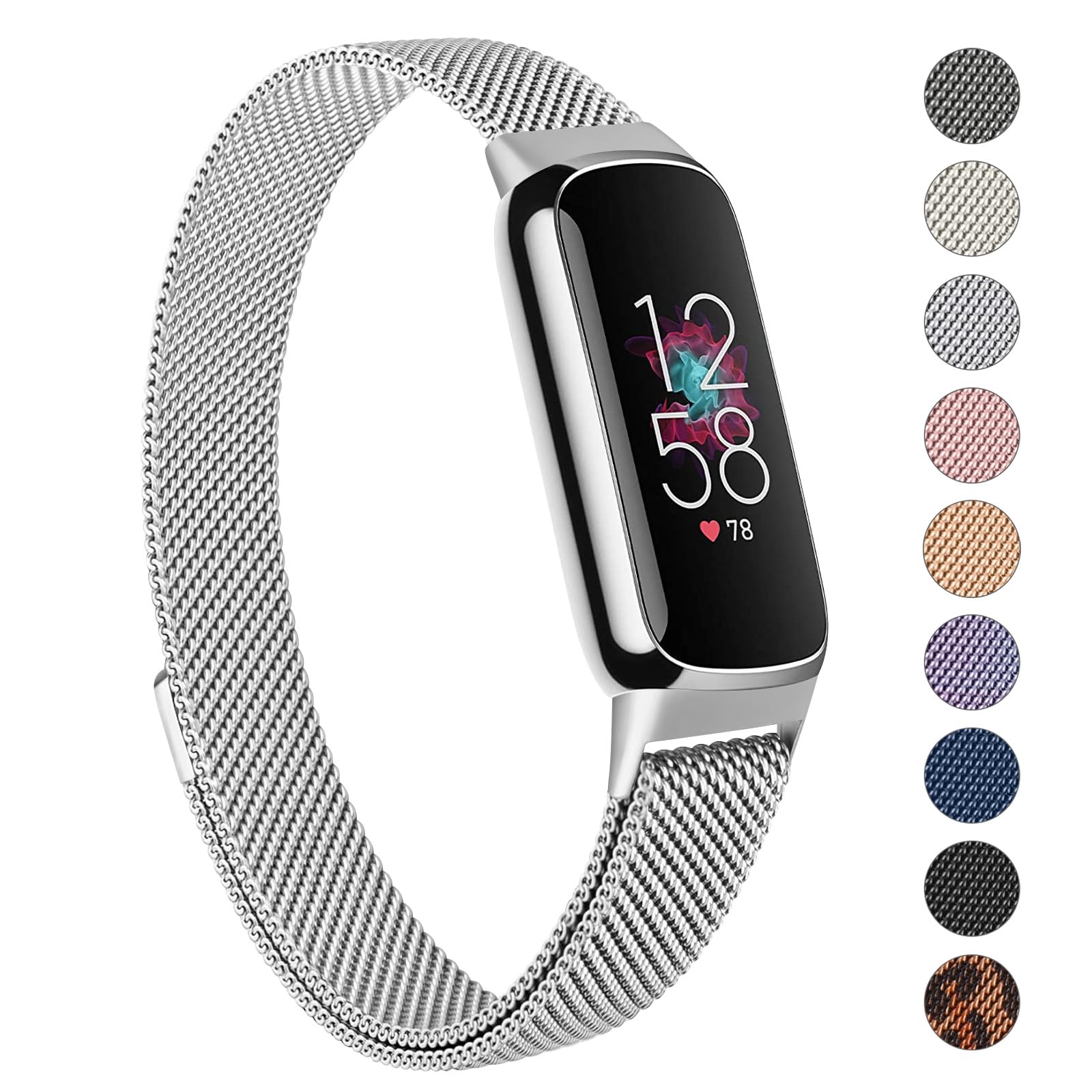 Vancle Strap Compatible with Fitbit Luxe Straps for Women Men, Stainless Steel Mesh Loop Adjustable Wristband Replacement Strap (Silver)