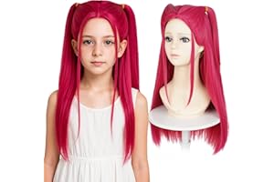 Long Magenta Ponytail Pigtail Wig Universal Rose Red Wig for Stage Party Halloween Costume Cosplay