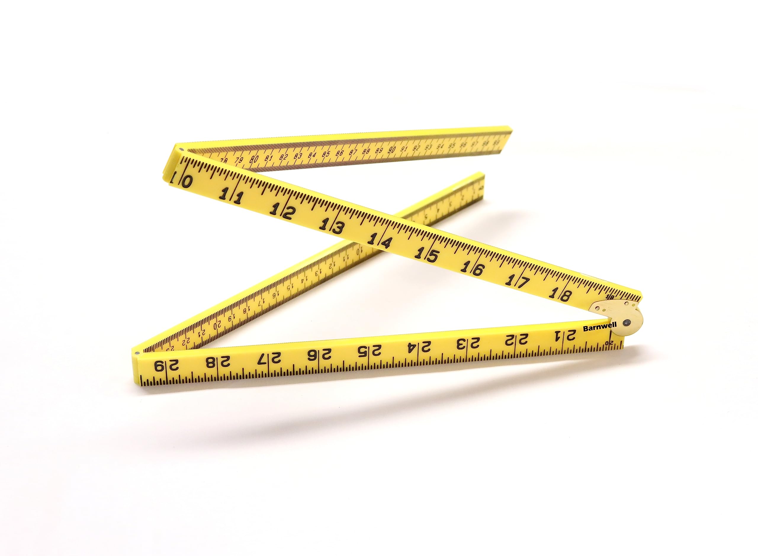 Barnwell 1m 39" Yellow Plastic Folding Rule Ruler Metric and Imperial Brass Hinge