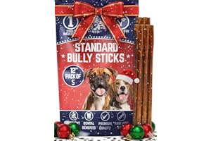 Devil Dog Pet Co. Bully Sticks – 12 Inch, 5 Pack, Standard Sized Dog Chews, 100% Natural, Single Ingredient, Free-Range Grass-Fed Beef – Long Lasting, Rawhide-Free Treats for Dogs