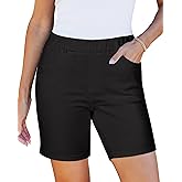 Utyful Jean Shorts for Women Mid Rise Pull On Elastic Waist Trendy Summer Jorts 7 Inch Inseam Stretchy Long Denim Shorts