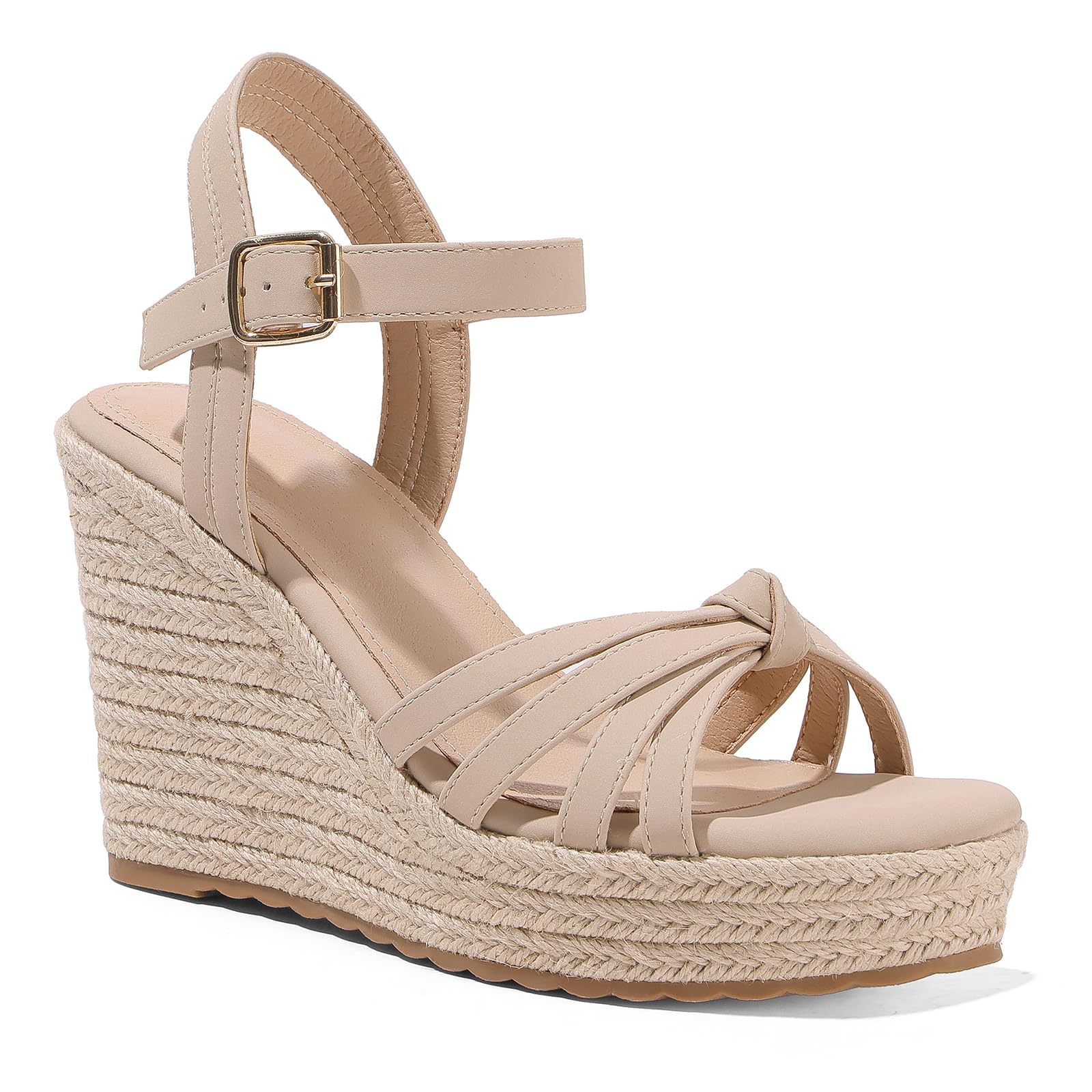 mikarka Sandals for Women 2026: Comfortable Wedge Platform Sandals Women - Braided Espadrilles for Women Ankle Strap Open Toe Wedges Heels Beach Sandals Summer Shoes Nude, US Size 5 Image