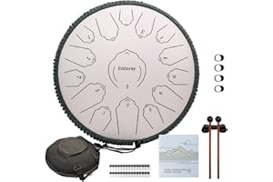 EDDARAY Steel Tongue Drum, 14 Inches 15 Notes Handpan Drum Percussion Instruments with Drumsticks, Mallets, Bag, Music Book for Yoga Meditation Musical Education for Adult & Kids, C Major (White)