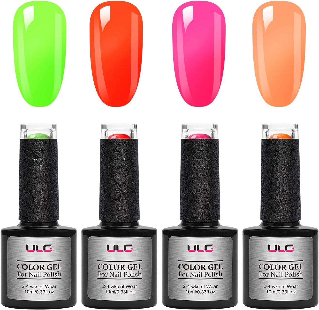 4 Bright Candy Colors Gel Nail Polish Set ULG Series Long Lasting Gel Nail Varnish Soak Off Neon Color 10ml UV LED Manicure Starter Kit