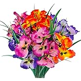 FOUSUKA Artificial Pansy Flowers UV Resistant Plastic Plants Fake Silk Faux Flowers for Outdoor Planters Home Indoor Outside Garden Porch Window DIY Decoration (6Pcs Purple Orange Fuchsia)