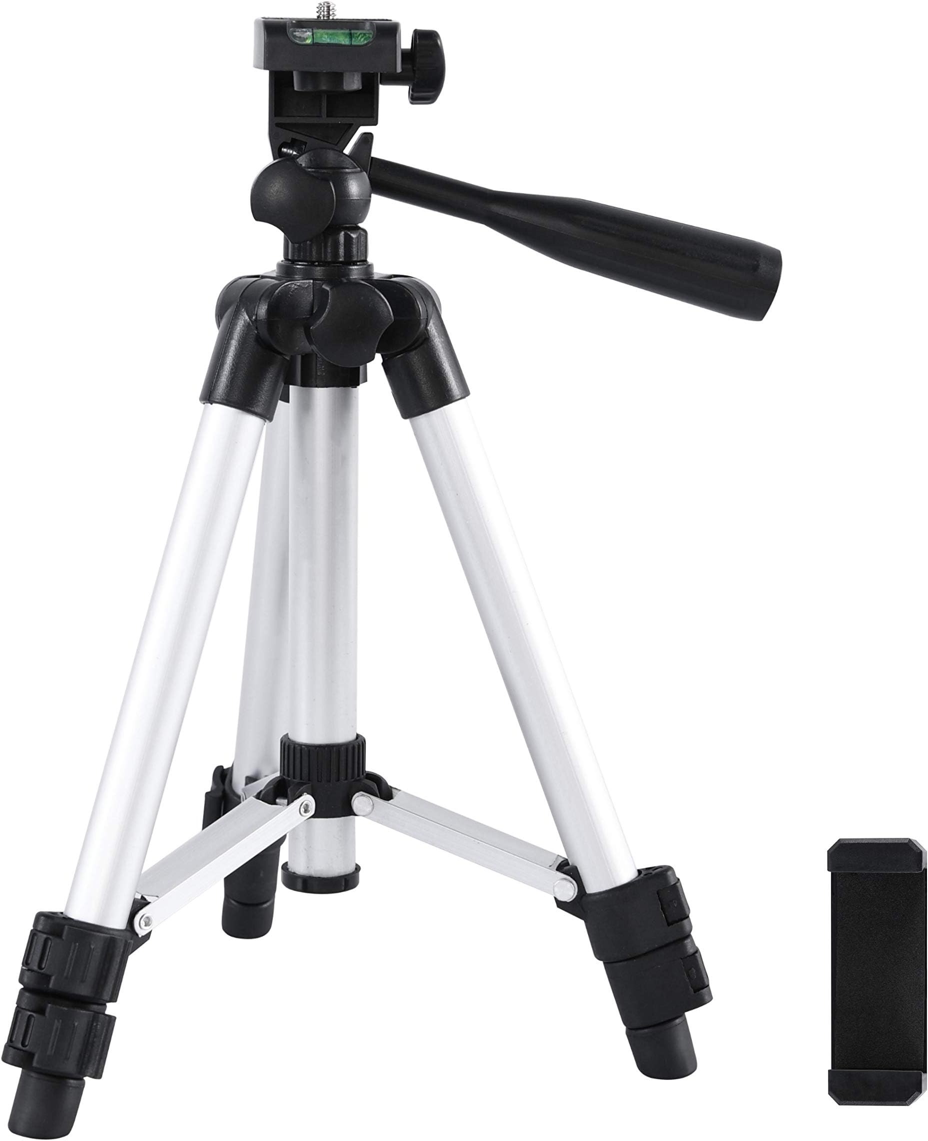 Phone Tripod 25.6 Inch, Lightweight & Portable Aluminum Camera Phone Tripod Stand with Universal Tripod Phone Mount and Carrying Bag for Small Camera and More Smartphones.