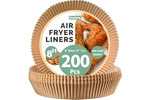 Air Fryer Liners 200pcs (9" Top / 8" Base), Nonstick Oil-Proof Parchment Paper Liner, Compatible with Ninja & COSORI, 8 Inch 