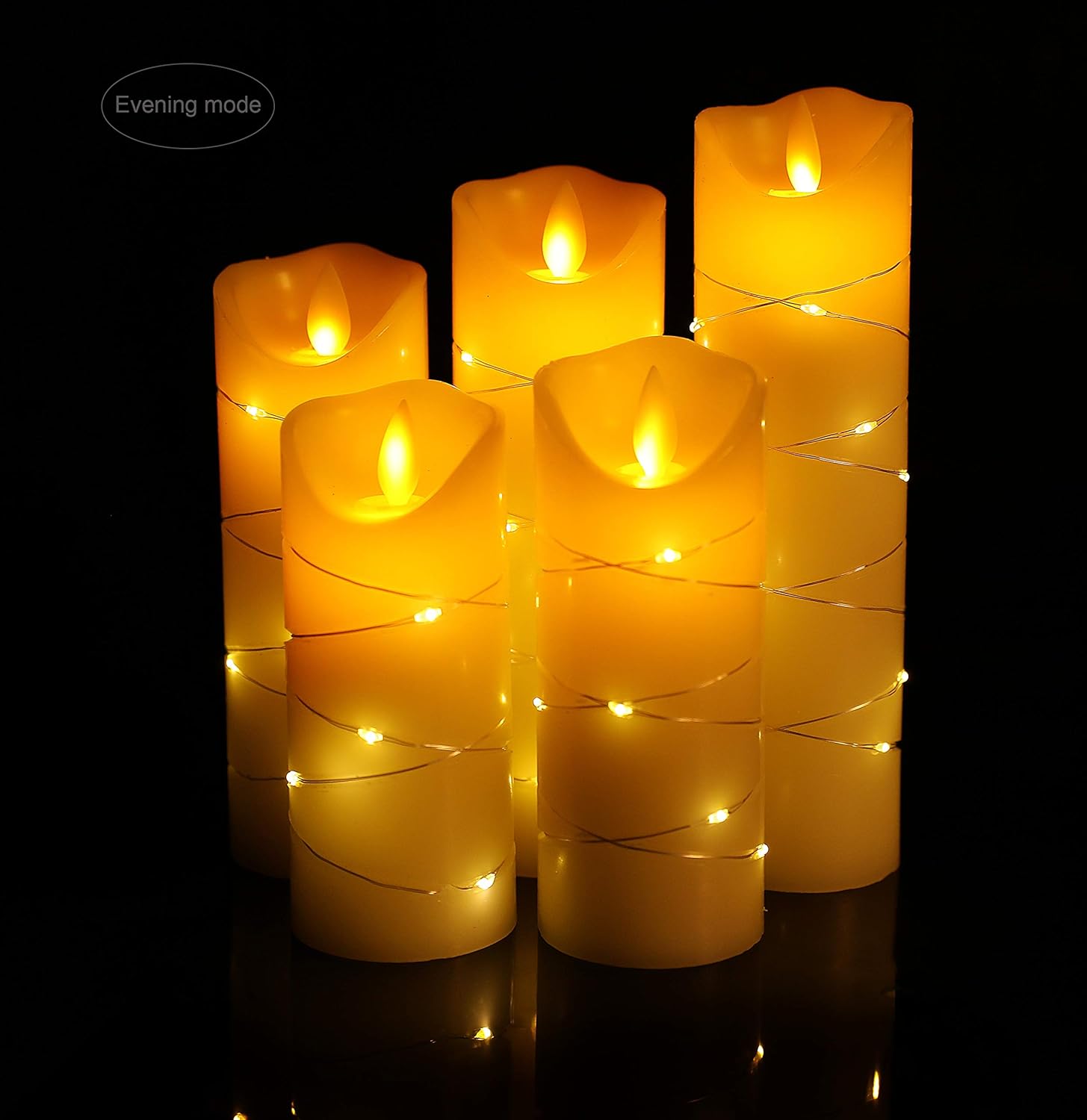 DANIP flameless Candle, with Embedded String Lights, 5-Piece LED Candles, with 10-Key Remote Control, 24-Hour Timer Function, Dancing Flame, Real Wax, Battery-Powered. (Ivory White): Home & Kitchen