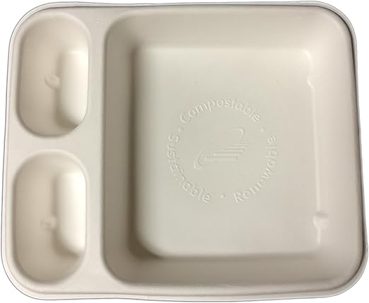 Amazon Com 1000 Pack 33 Oz Compostable 3 Compartment Food Trays With Pulp Fiber Lids Unbleached Sugarcane Plant Fiber Heavy Duty Microwavable Biodegradable Tree Free Ecofriendly Lunch Tray Meal Prep Kitchen Dining