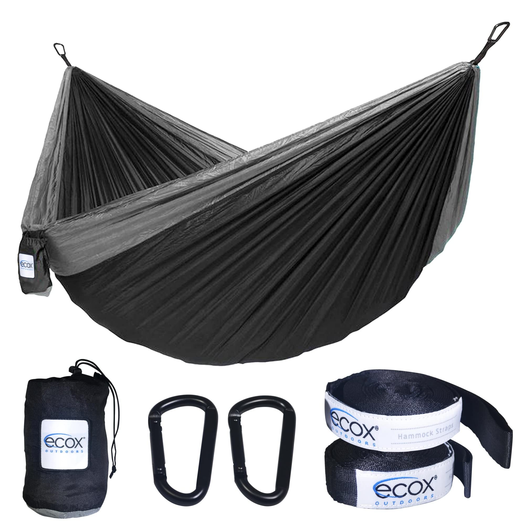ecox Outdoor Camping Hammock with Straps Single Indoor Outdoor Backpack (Black-Grey)