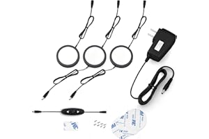 EShine Under Cabinet LED Puck Lights with Dimmer Switch, Dimmable, 3 Pcs, Black Round Under Counter Lights for Kitchen, Garag