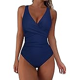 Hilor Women's Underwire One Piece Swimsuits Ruched Tummy Control Bathing Suits Twist Front Crossback Swimwear