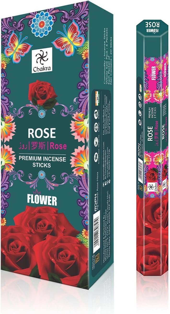 Chakra Natural Fragrance Sticks for Long Lasting Aroma- Get Peaceful and Postive Environment At your Home & Workplace- Premium Quality Rose incense Sticks Pack of 6-120 Fragrance Sticks