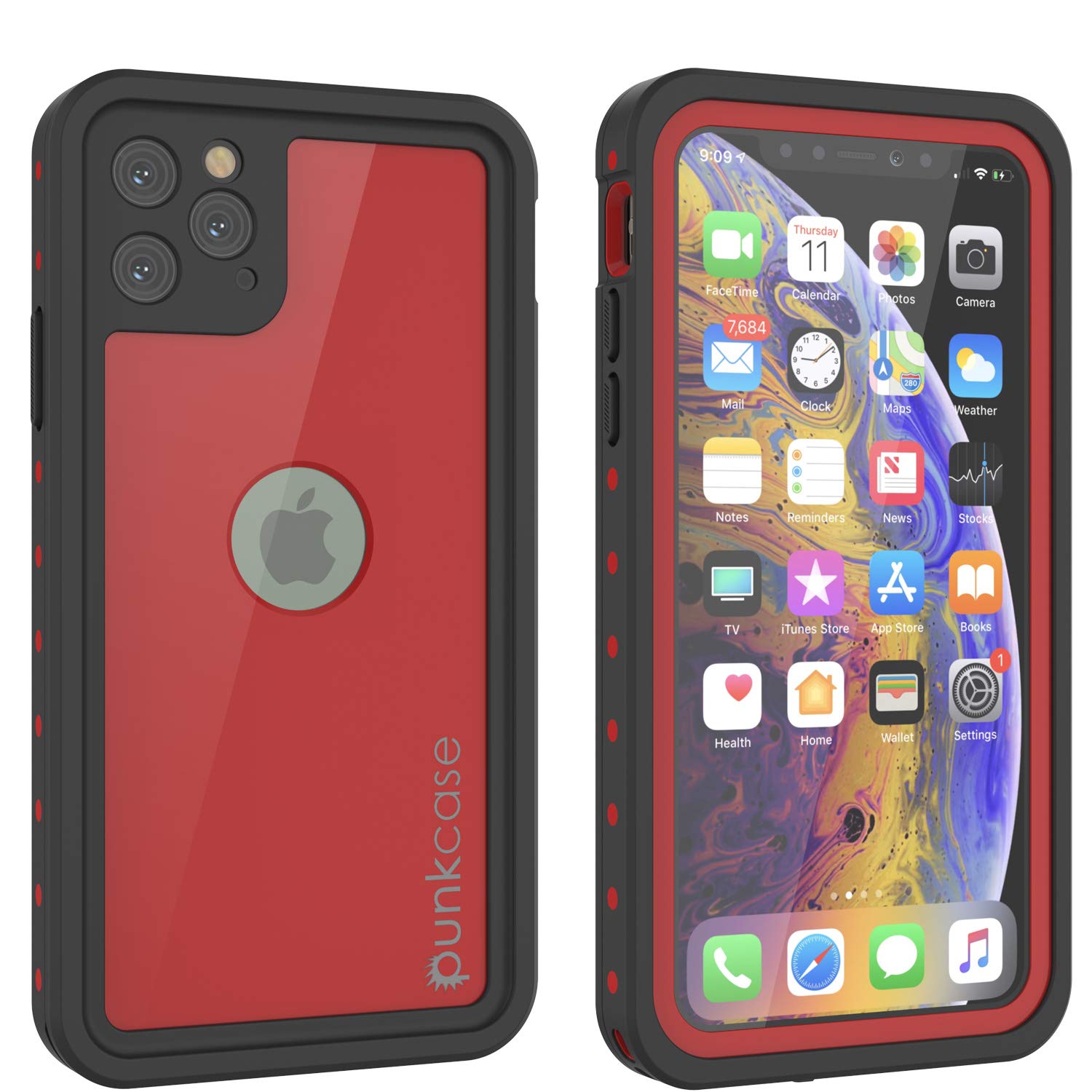 PunkCase iPhone 11 Pro Waterproof Case [StudStar Series] [Slim Fit] [IP68 Certified] [Shockproof][Dirtproof][Snowproof] 360 Full Body Armor Cover Compatible With Apple iPhone 11 Pro (5.8") [Red]