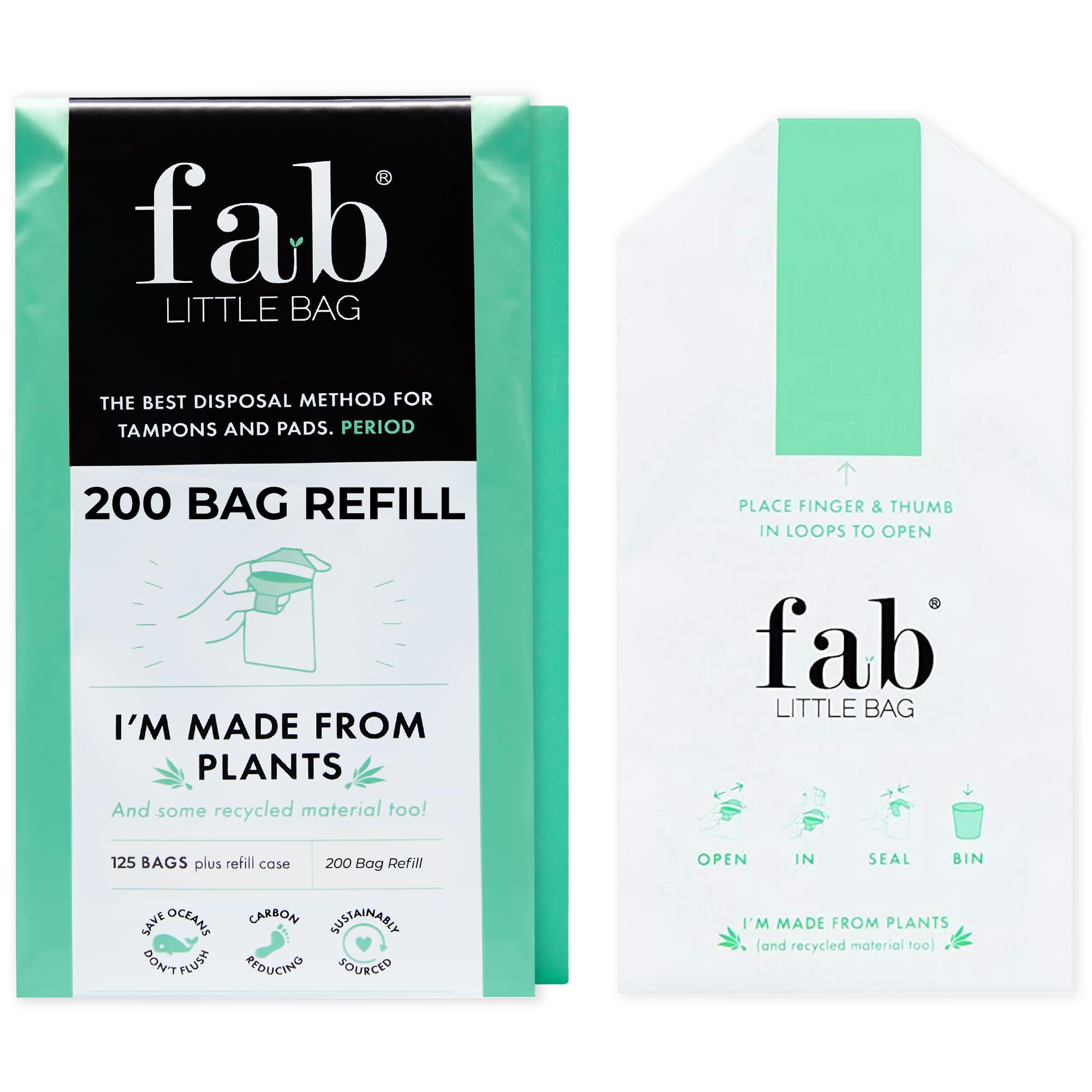 Fab Little Bag Sanitary Disposal Bags - Refill Pack of 200 Bags for Dispenser (Dispenser Sold Separately) - for Tampons, Sanitary Towels, Feminine Hygiene Products - No Mess, No Odour, Sealable