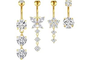 VCMART Belly Button Ring Stainless Steel Belly Rings Belly Button Piercing 14G Diamond CZ Dangle Belly Ring Silver Gold