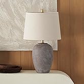 Nourison Home 23" Greyish Brown Earth Tone Rustic Farmhouse Ceramic Table Lamp for Bedroom, Living Room, Dining, Office, with