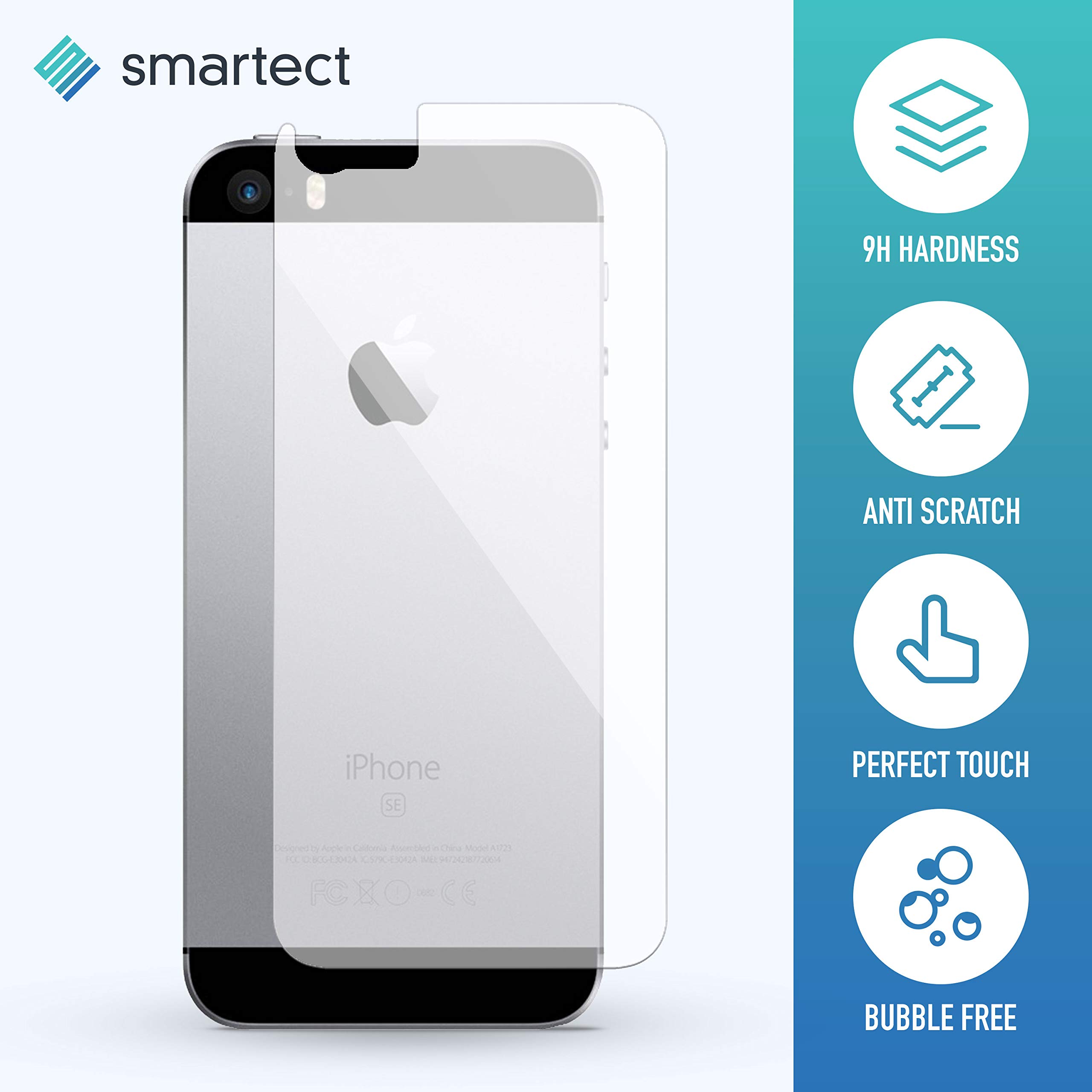 smartect [Arrière] Protector de Pantalla de Cristal Templado para iPhone SE / 5 / 5s / 5c Lámina Protectora Ultrafina de 0,3mm | Vidrio Robusto con Dureza 9H y Antihuellas Dactilares