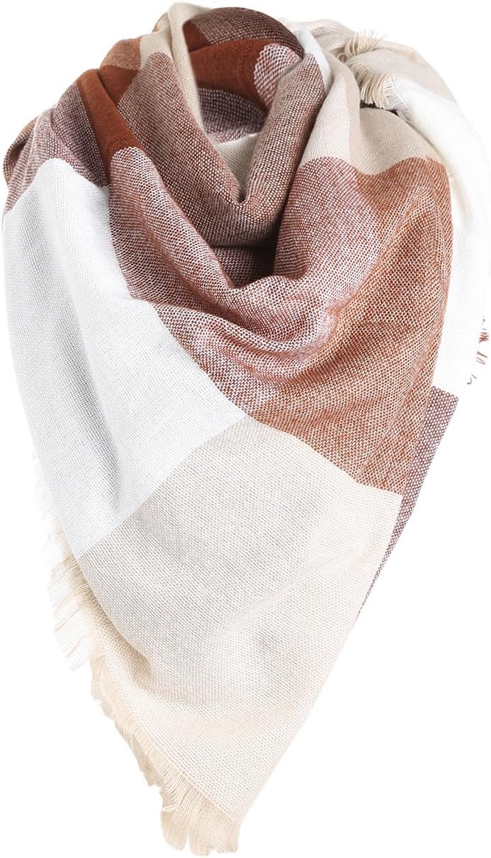 Superora Women's Scarf Wrap Shawl Cape Poncho Blanket Warm Cozy Cashmere Like Winter Autumn Large Long Muffler Check Grids Tartan Pattern Tassels