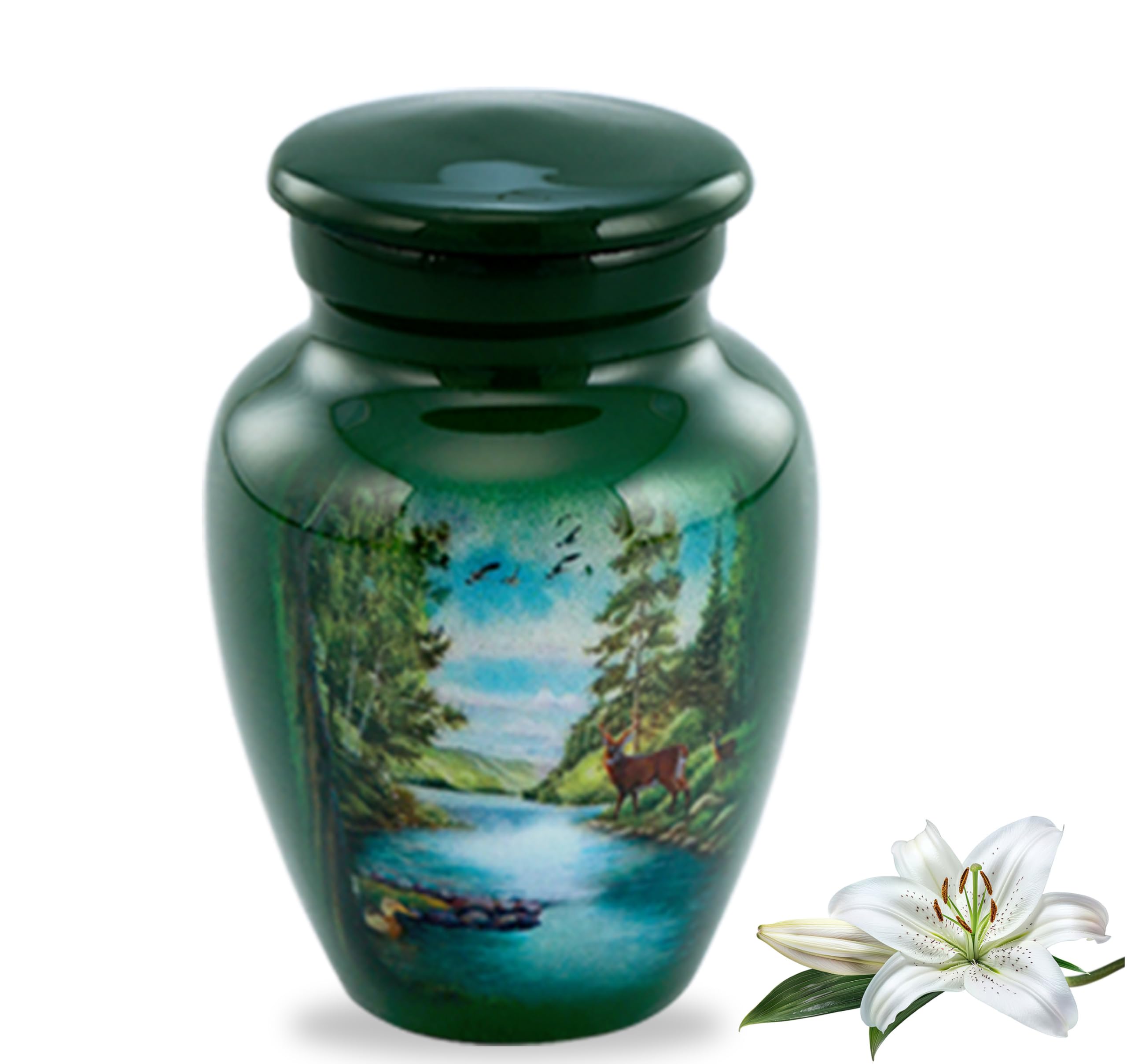 Immortal-Memories Deer Keepsake Urn, Deer Token Urn for Ashes, Hunting, Mini Buck Urn, Hand Painted Memorial Mini Jar, Handmade Minature Forest Urn with Velvet Case & Bag (Keepsake) — image 1