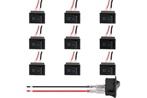 JUASKY 10pack Kcd1 Rocker Switch,Black 2pin On Off Switch Pre-Wired Latching Rectangle Toggle SPST Snap for Boat