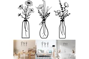 Suweiyuanshiyi 3 Pieces Metal Flowers Wall Arts,Housewarming Gifts,Rustic Farmhouse Decor Black Minimalist Flower Wall Decors