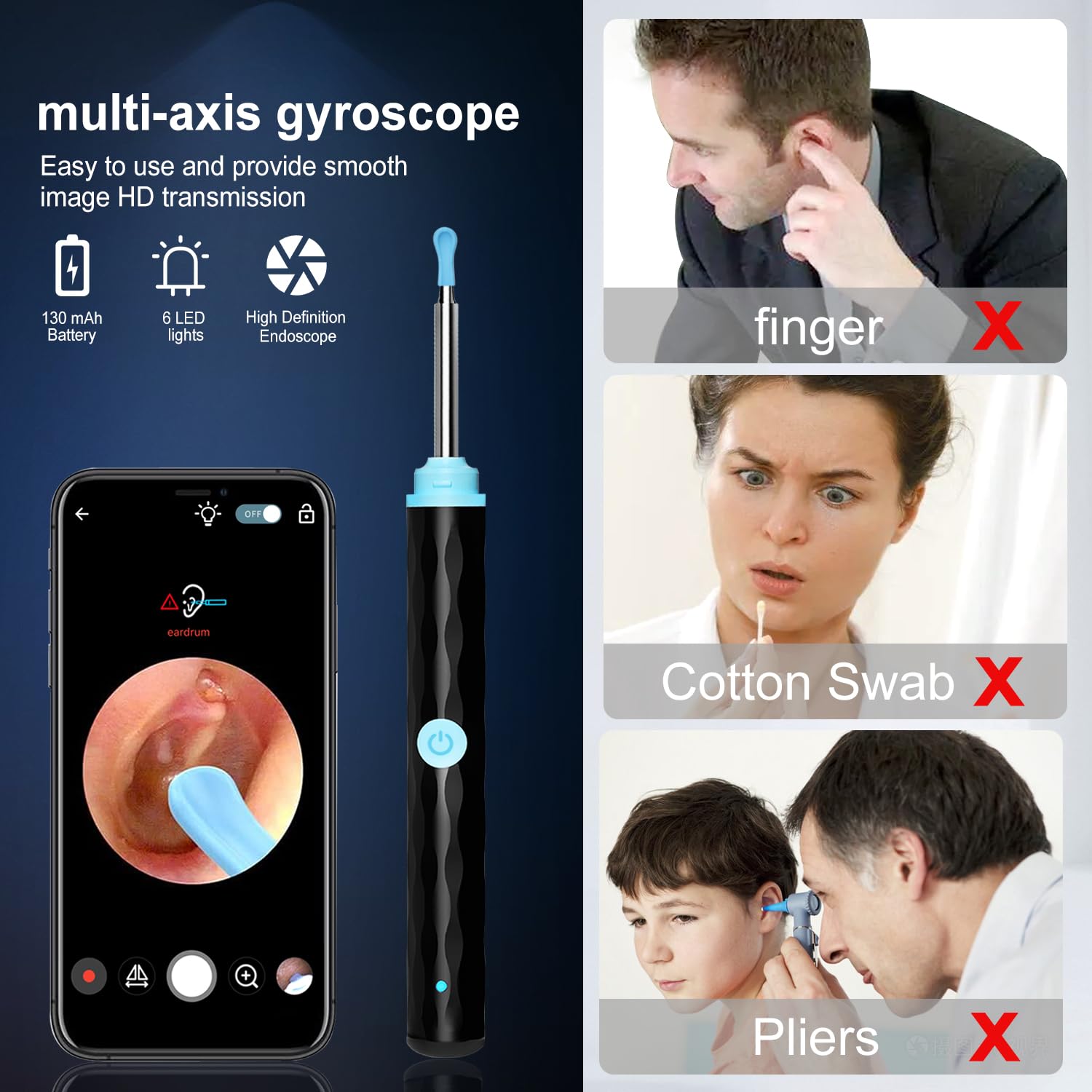 Ear Wax Removal, Ear Wax Removal Tool Camera Built-in 1296P, Easy and Safe Ear Cleaning, Earwax Removal kit with 9 Ear Set and 8 Traditional Tools, Ear Cleaning Kit for iPhone,iPad,Android (Black)