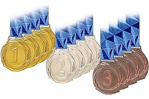 PARAOR 12 Pcs Large Size Metal Medals, Winner Gold Silver Bronze Award Medals with V Neck Ribbon for Events, Classrooms, Office Games and Sports, 2.55 Inch