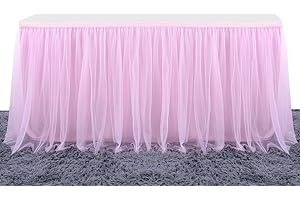 CO-AVE Pink Table Skirt Birthday Party Tulle Table Skirt Baby Shower Round and Rectangle Tutu Table Decoration Table Cloth for Girl Gender Reveal Wedding(L6(ft), H30in)