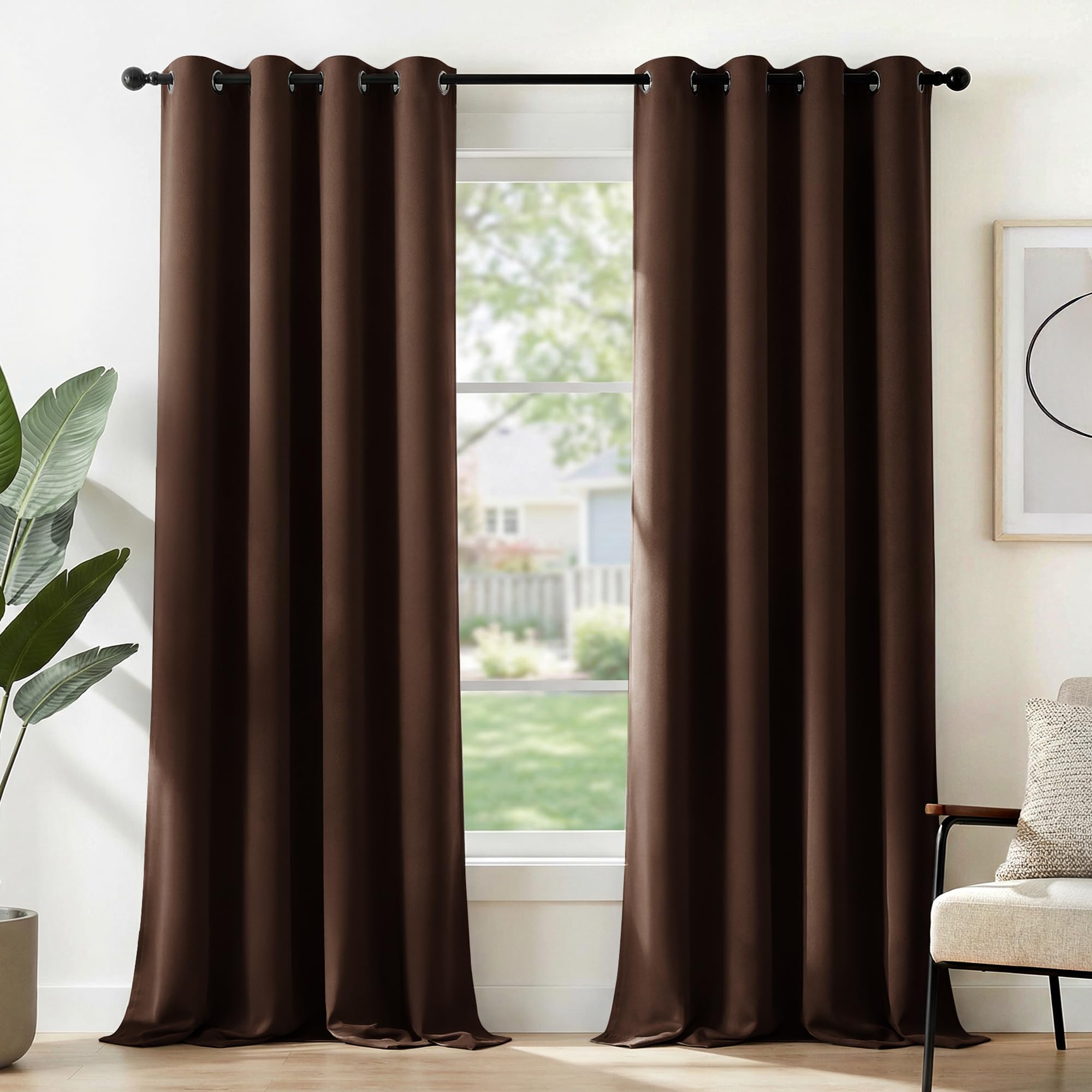 Deconovo Christmas Curtains Blackout Curtains for Bedroom Super Soft Solid Thermal Insulated Eyelet Blackout Curtains Bedroom 55 x 114 Inch Chocolate 2 Panels