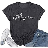 Mama Shirt for Women Mama Letter Print T-Shirt Funny Graphic Tees Casual Short Sleeve Mom Life Tops Tee