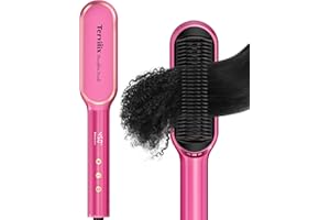 Terviiix Frizz Buster Ionic Hair Straightener Brush with MCH Heater - Rapid 450°F in 20S, Hair Straightener Comb for Efficient One-Pass, Anti-Scald, 13 Heat Settings, Dual Voltage, Pink
