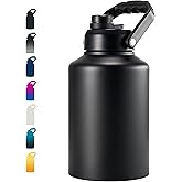 Fijinhom Insulated Gallon Jug, Large 128oz Stainless Steel Insulated Water Bottles with Handle, Leak proof, Double-Wall Vacuum Insulation for Construction Sites, Camping and Hiking, Black