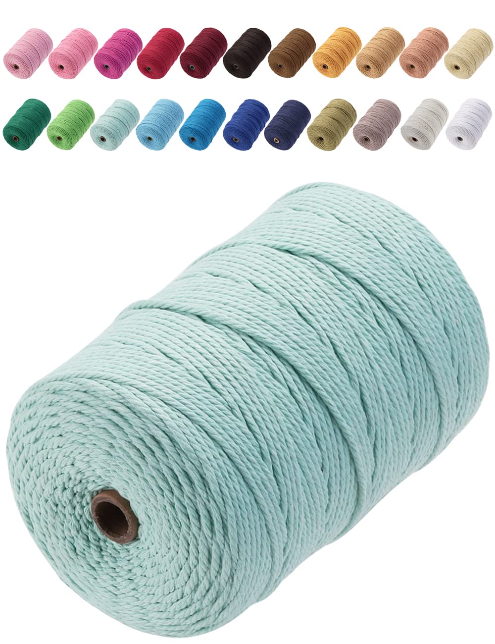 GOHOF Cotton Macrame Cord 3mm x 200m Natural Colored Macrame Supplies, Soft Craft Cotton Rope for Plant Hanger Wall Hanger Dreamcatcher (Cyan)