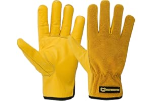 WESTWOOD FOX Work Gloves Men Heavy Duty Leather Gardening Gloves for Thorn Resistant Padded Palm Utility Working